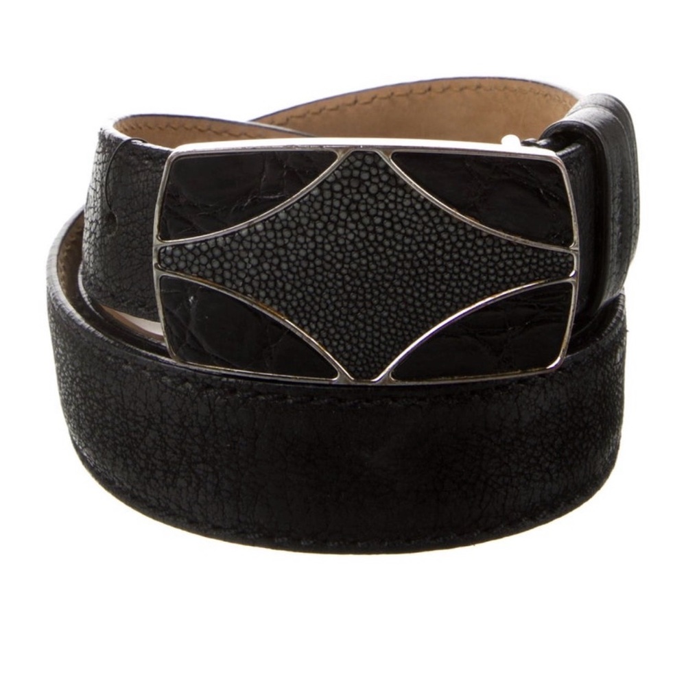 Prada Black Leather Belt with Silver Accent